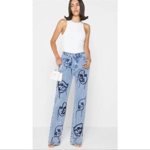 Maniere De Voir LINE ART BOYFRIEND JEANS - MID BLUE Women’s Size UK 12 USA 8